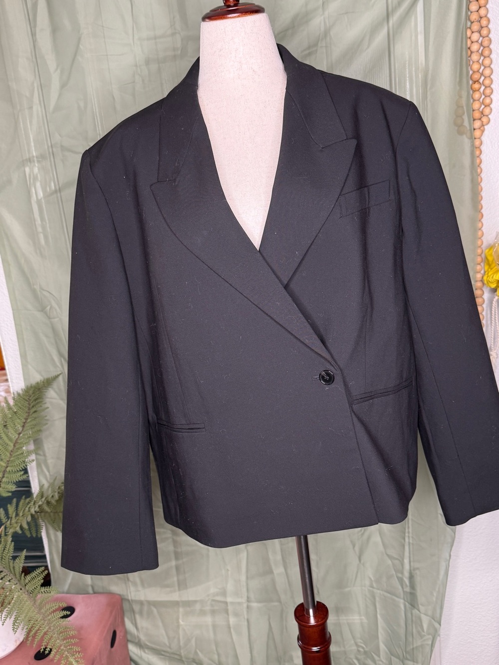 Classic Black Womens Cropped Blazer Jacket - Tailored double breasted